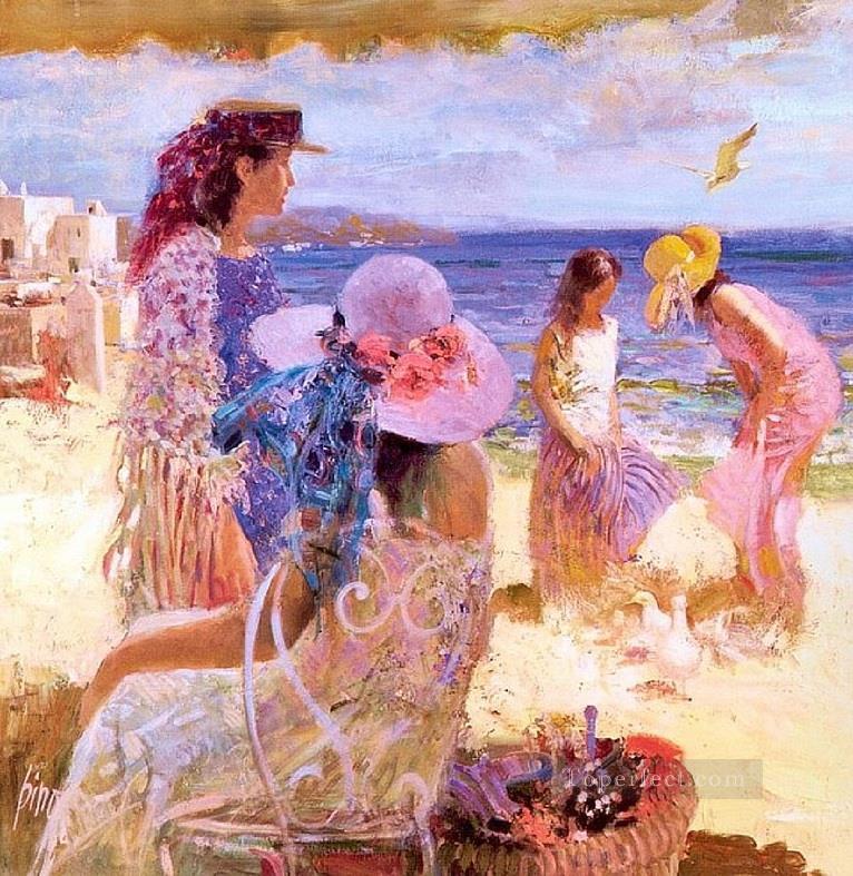 Ladies on Beach Pino Daeni Oil Paintings